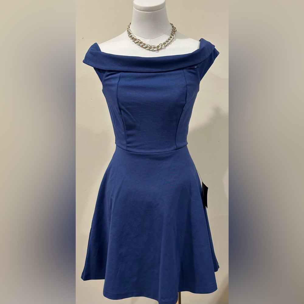 Lulus NWT Blue Mini/Midi Cold Shoulder Sleeveless Fit And Flare Dress Sz XS.